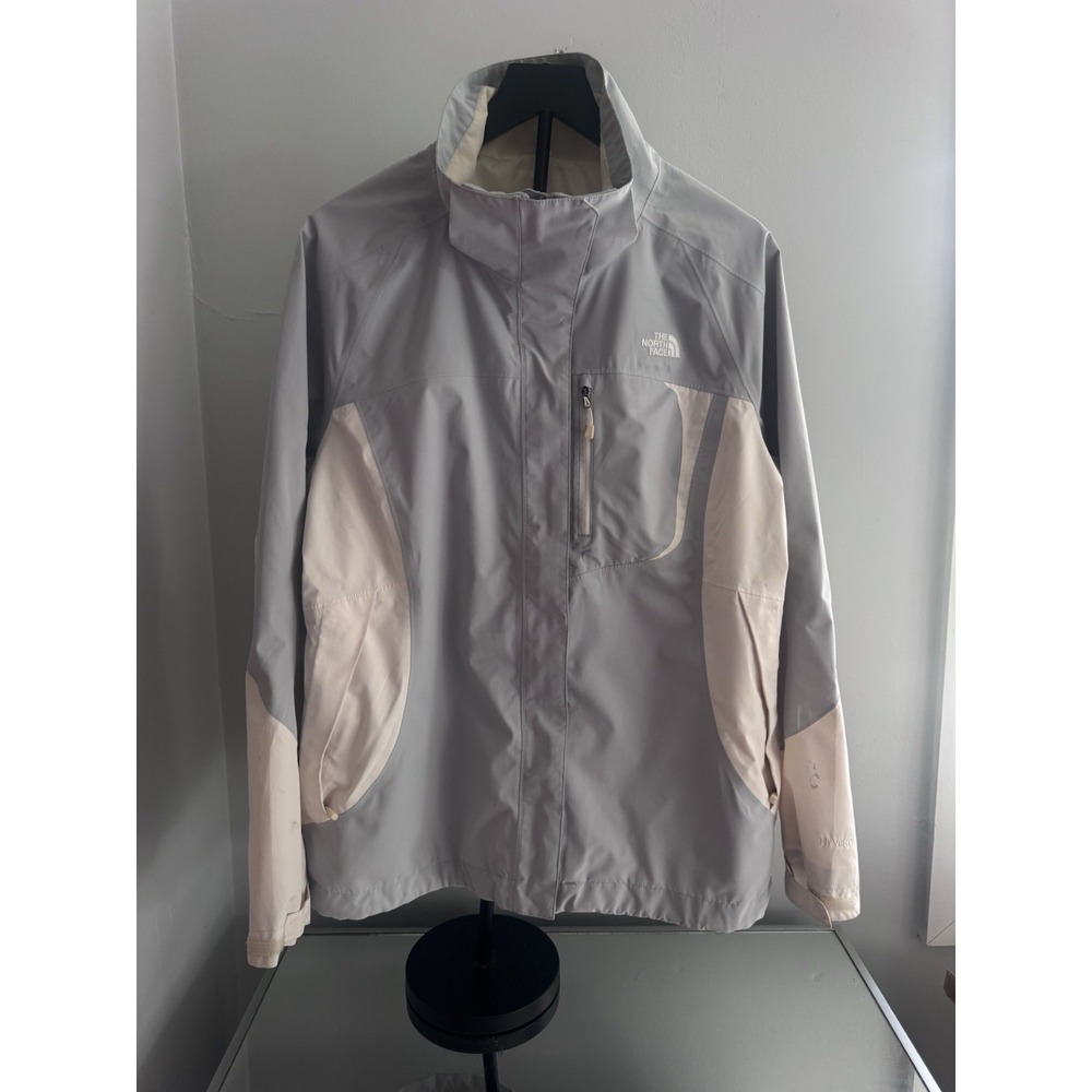 The North‎ Face HyVent Rain Jacket Hooded Waterproof Gray Cream XL ( No Hood)